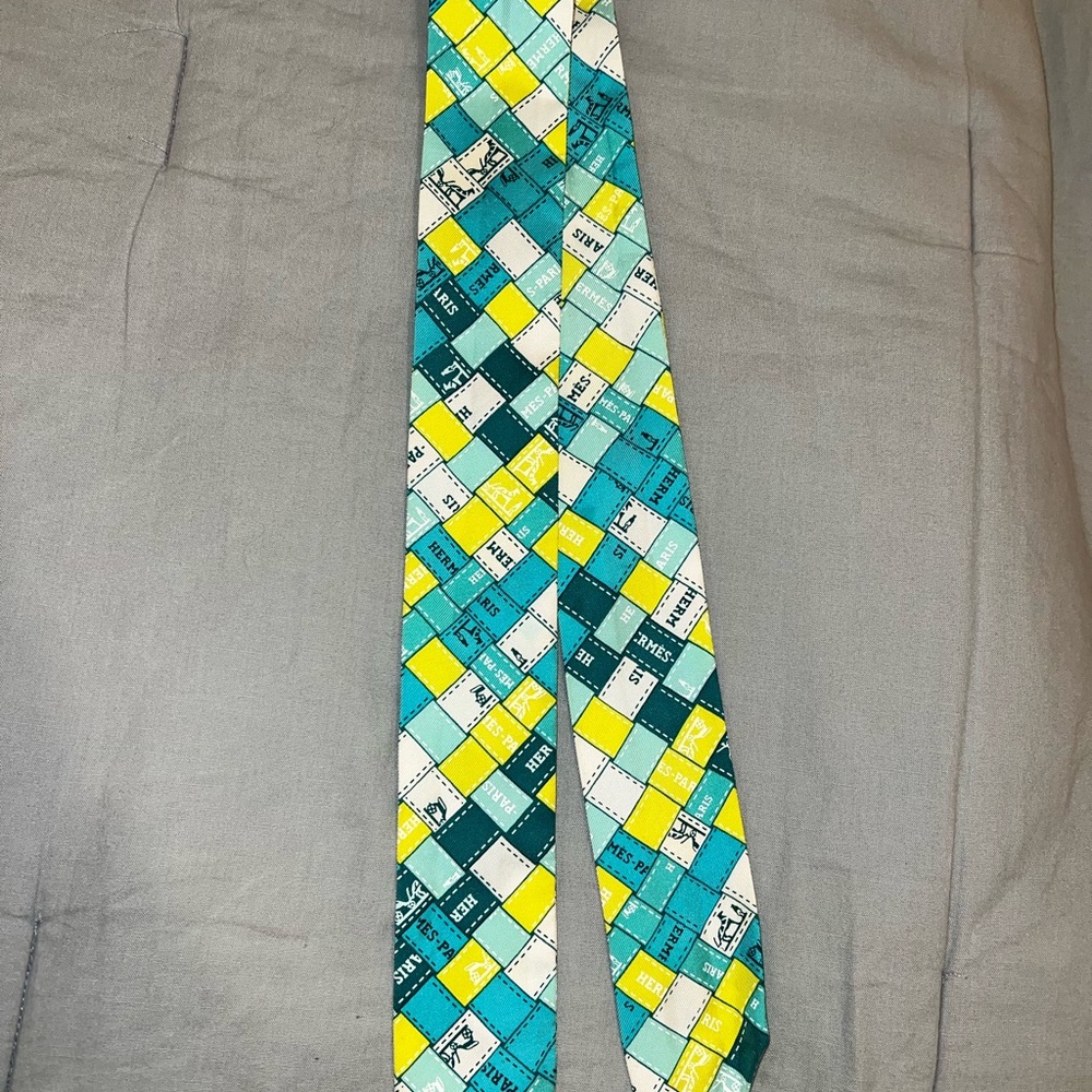 Hermes Blue and Yellow Dynamic Pattern Twilley Scarf